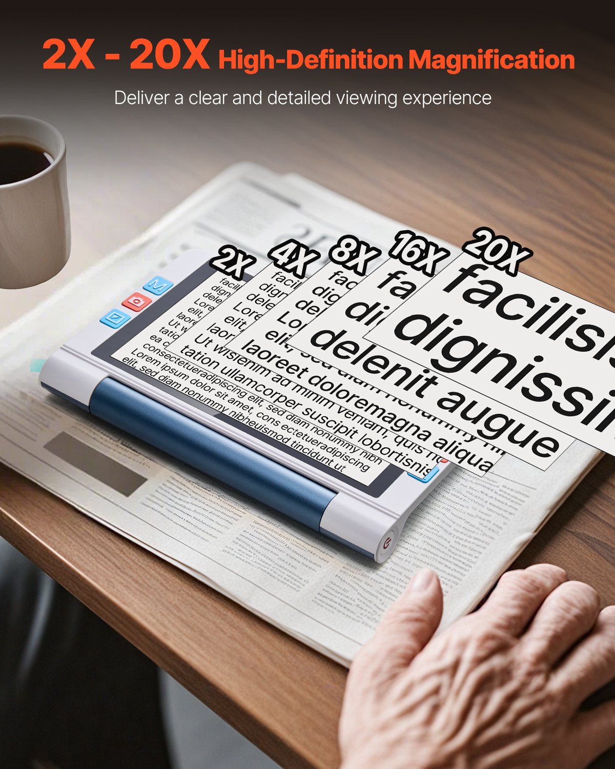 VEVOR Lente d'Ingrandimento Digitale, 203 mm per Versione Bassa,  Ausilio di Lettura Elettronico 2X a 20X con Obiettivo HD con Messa a Fuoco Automatica da 13 MP, 26 Modalità Colore, Uscita HDMI