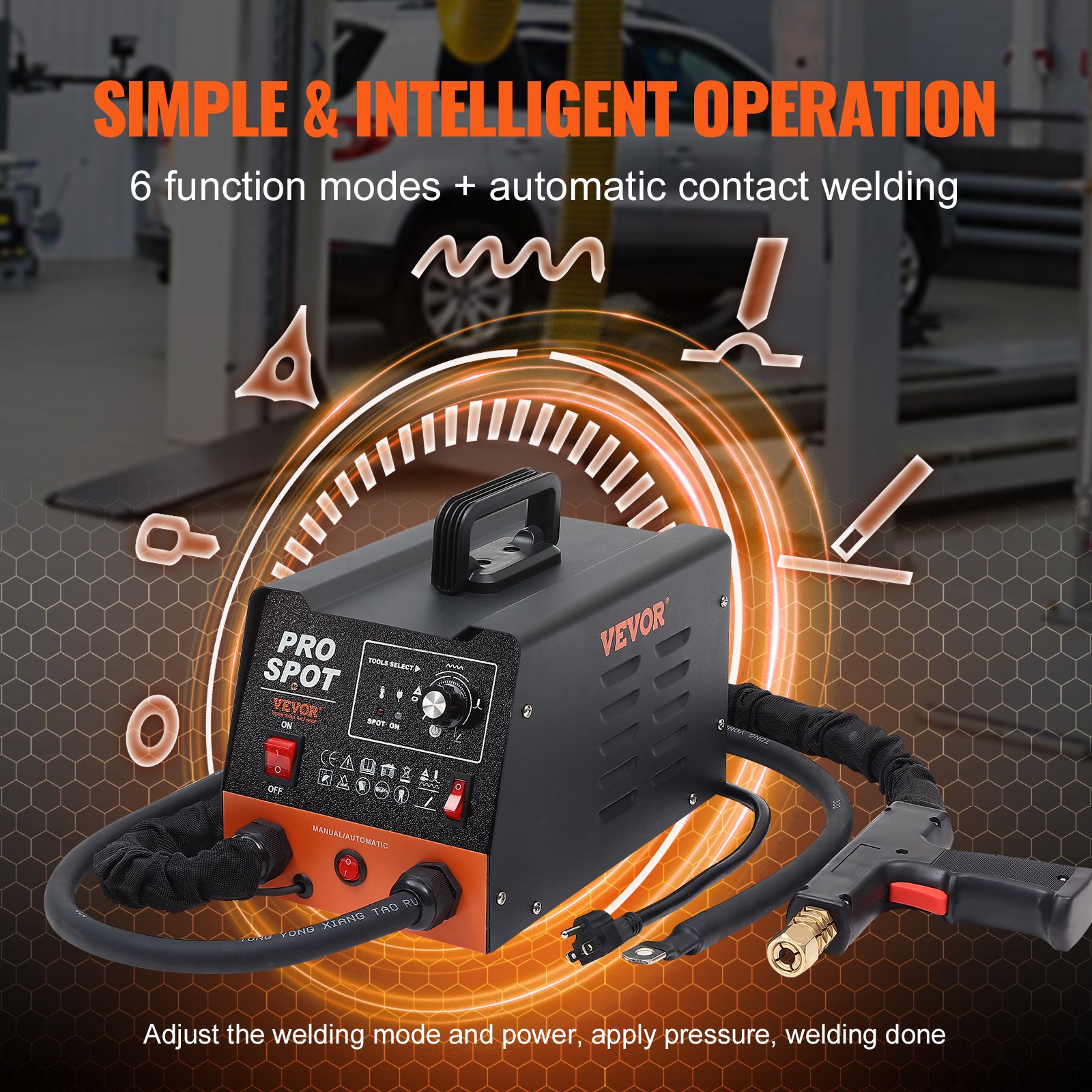 VEVOR Kit Estrattore per Carrozzeria 3KW, Stazione Saldatrice per Rimozione Ammaccature a Punti 6 Modalità di Saldatura, Kit di Strumento per Riparazione Ammaccature Carrozzeria per Auto Camion Moto