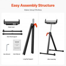 VEVOR Supporto a Rulli Pieghevole, Capacità 113 kg, Altezza Regolabile 685,8-1092,2 mm, con Guide Laterali e Testa a Rulli in Acciaio Lucidato 292,1 mm, per Estensione per Lavorazione del Legno