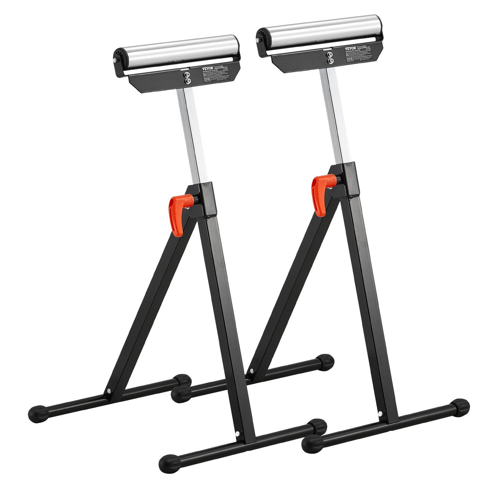 VEVOR 2-piece set of roller stands, 61 kg load capacity, height adjustable 68-108 cm, foldable roller stand with 292.1 mm polished steel roller head, work stand for table saw outrun, extension support