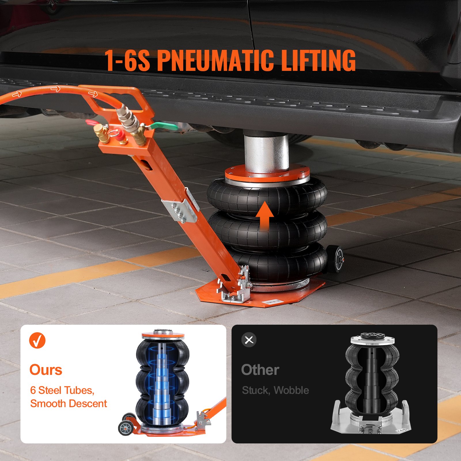 VEVOR Pneumatic Car Jack, 3-ton Air Jack with Raised Column and Adjustable Handle, Easy-to-Lift and Space-Saving Jack with Thick Rubber Pad, for Sedan, SUV, Pickup
