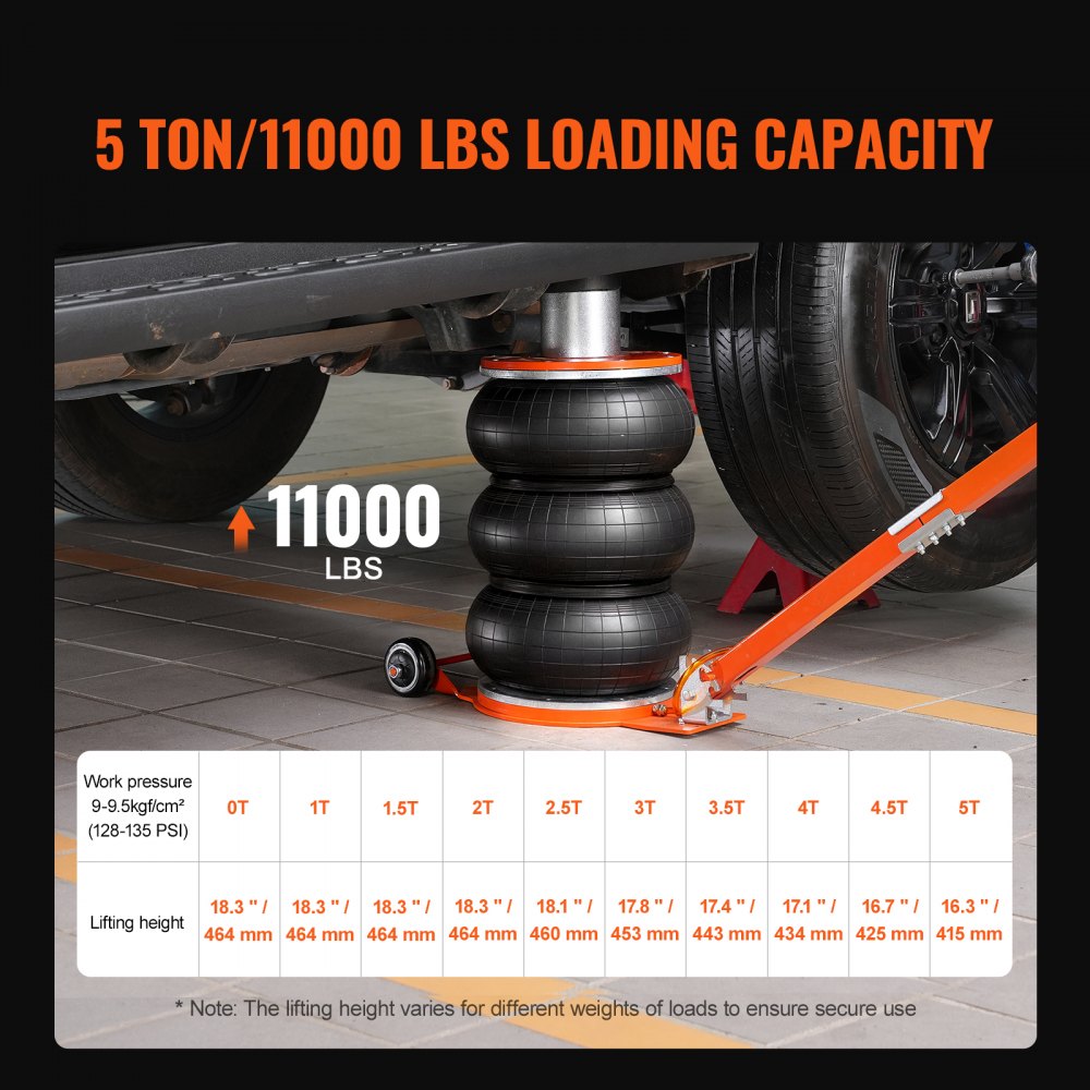 VEVOR pneumatic car jack, adjustable 5-ton air jack with raised column, easy-to-lift and space-saving jack with thick rubber pad and long handle, for sedan, SUV, and pickup truck