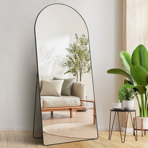Specchio A Figura Intera 180x71 Cm - Design Onde, Telaio In Ferro Nero. Specchio Da Terra O Da Parete, Antisfondamento, Per Soggiorno E Camera Da Letto.