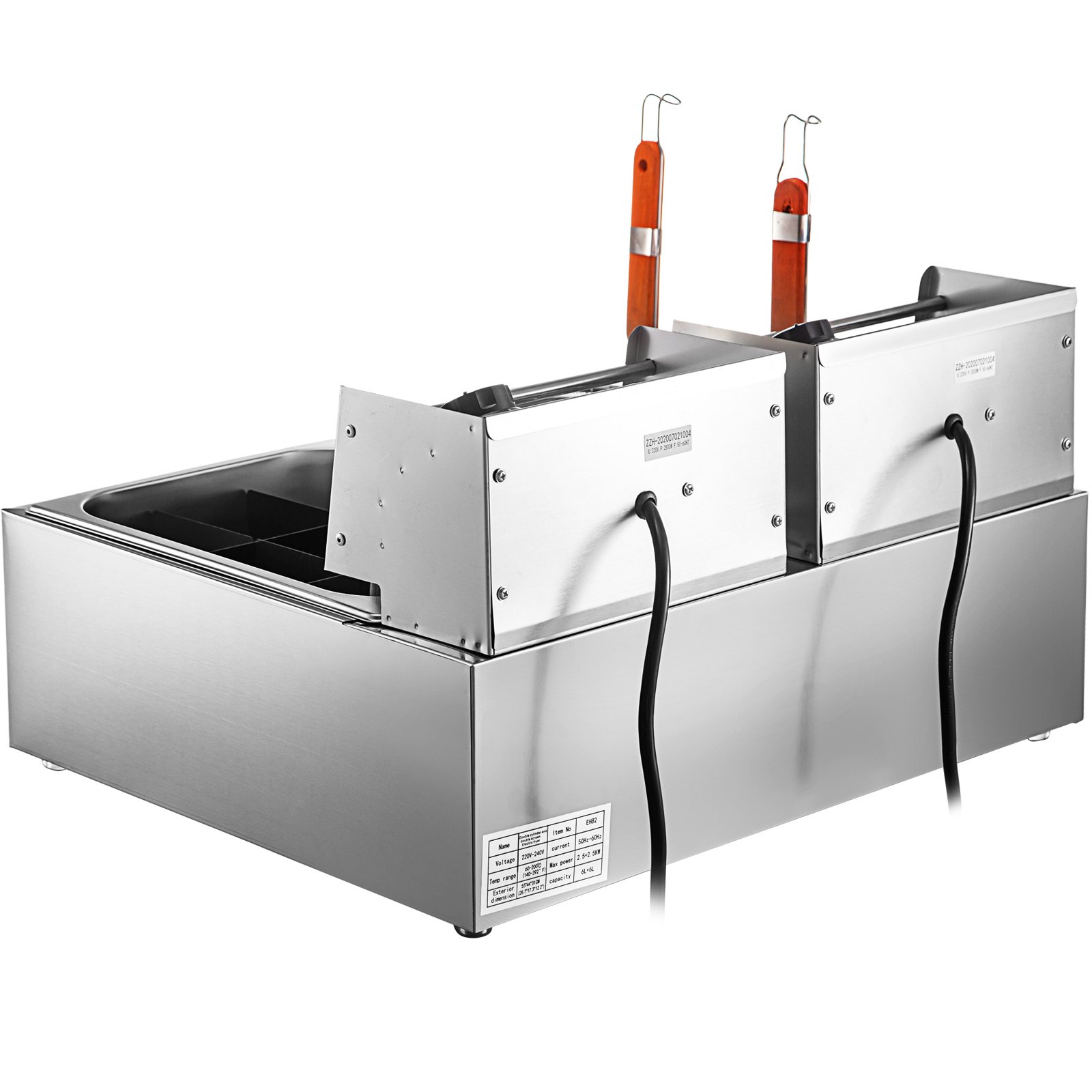 Vevor Friggitrice In Acciaio 60-200 ℃ 2 Vasca Da 10 Litri E Cestello Rimovibile