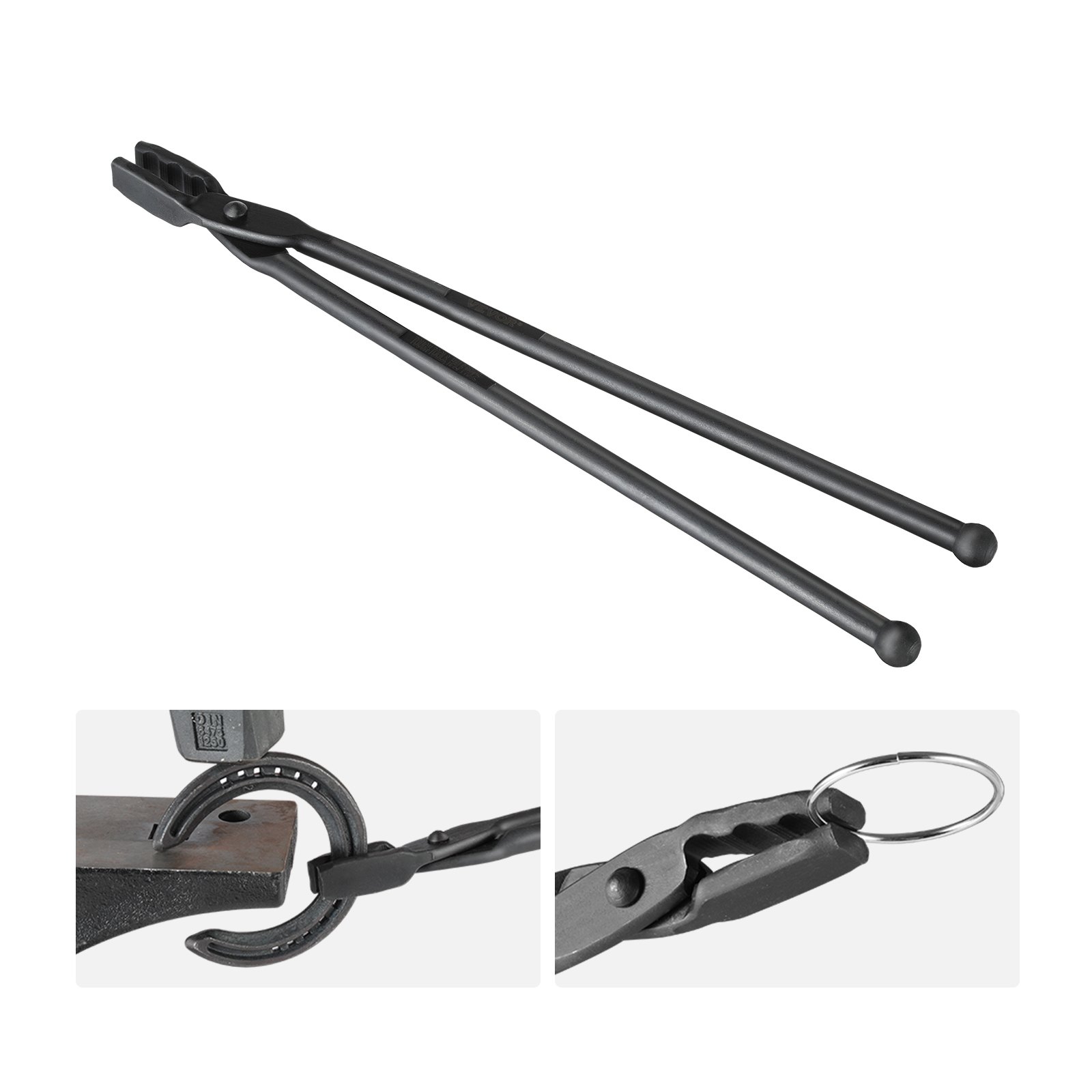 VEVOR blacksmith's tongs, 458 x 38 x 19.0 mm, wolf jaw tongs, 96 ± 5° maximum jaw angle, wolf jaw tongs made of carbon steel, 8 mm maximum jaw thickness, blacksmith's tongs with extended handle