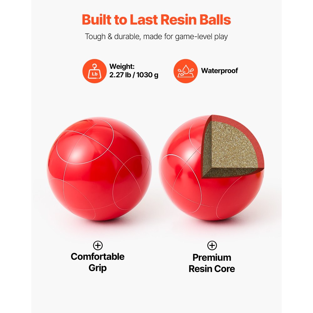 VEVOR Set di Bocce, 100 mm, con 8 Bocce in Resina, Pallino, Borsa per il Trasporto e Corda di Misurazione, 4 Colori Rosso Verde Blu Giallo, Set da Gioco per Bocce per Spiaggia, Prato