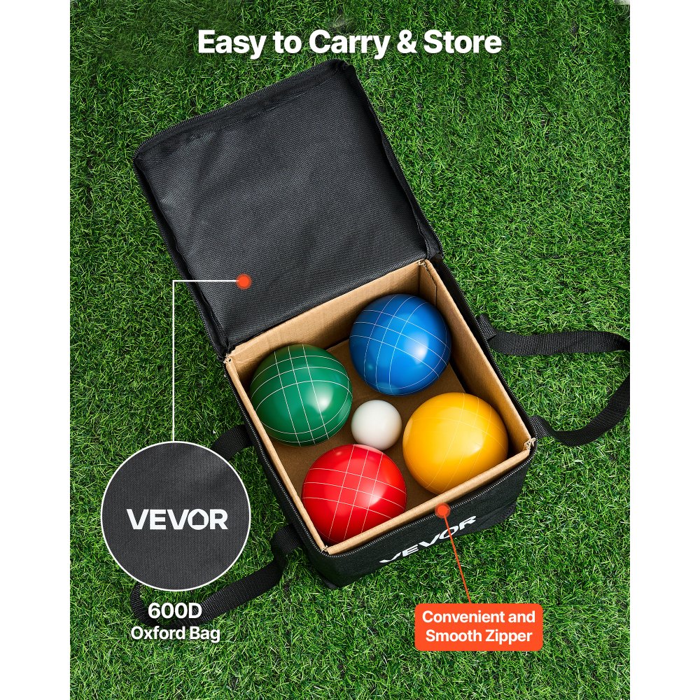 VEVOR Set di Bocce, 100 mm, con 8 Bocce in Resina, Pallino, Borsa per il Trasporto e Corda di Misurazione, 4 Colori Rosso Verde Blu Giallo, Set da Gioco per Bocce per Spiaggia, Prato