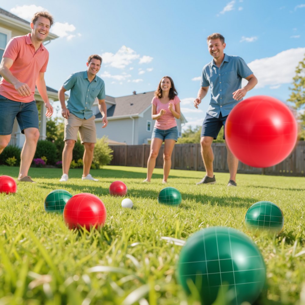 VEVOR Set di Bocce, 107 mm, con 8 Bocce in Resina, Pallino, Borsa per il Trasporto e Corda di Misurazione, 2 Colori Rosso e Verde, per 2-8 Giocatori, Set da Gioco per Bocce per Spiaggia, Prato