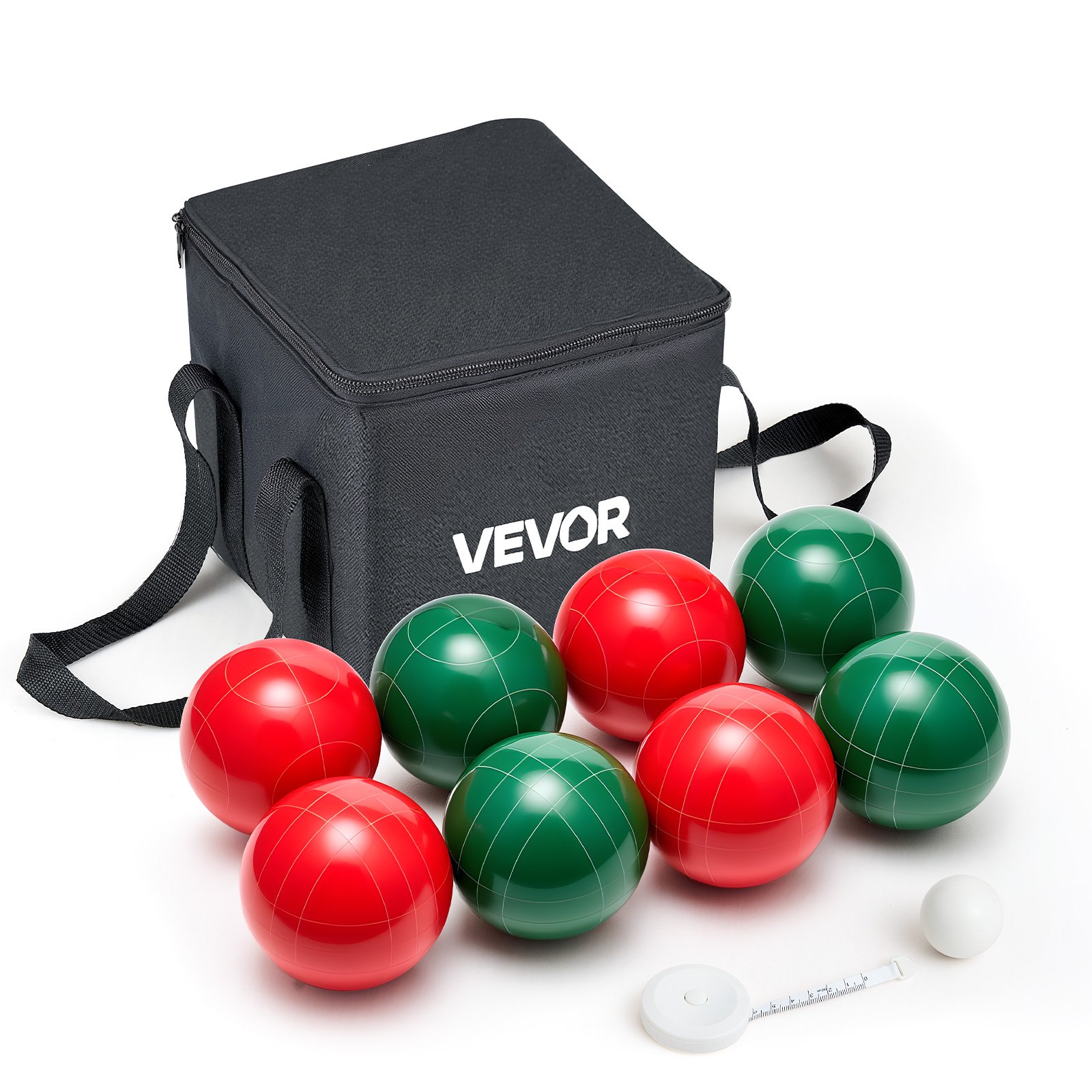 VEVOR Set di Bocce, 107 mm, con 8 Bocce in Resina, Pallino, Borsa per il Trasporto e Corda di Misurazione, 2 Colori Rosso e Verde, per 2-8 Giocatori, Set da Gioco per Bocce per Spiaggia, Prato