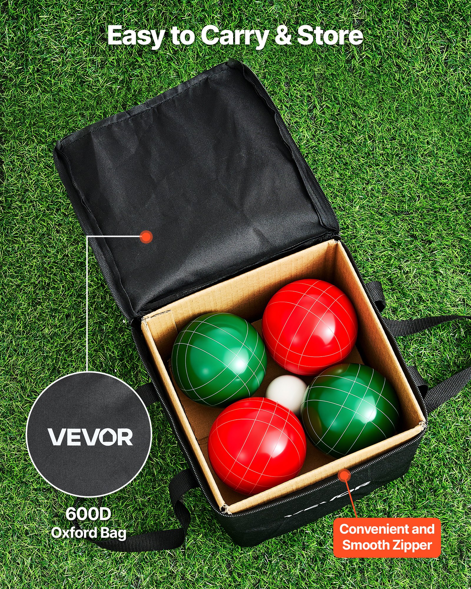 VEVOR Bocce Ball Set, 107 mm, with 8 Resin Balls, Pallino, Carrying Bag and Measuring Rope, Red and Green 2 Colors, for 2 to 8 Players, Bocce Ball Game Set for Beach, Lawn, Family Backyard, Outdoor