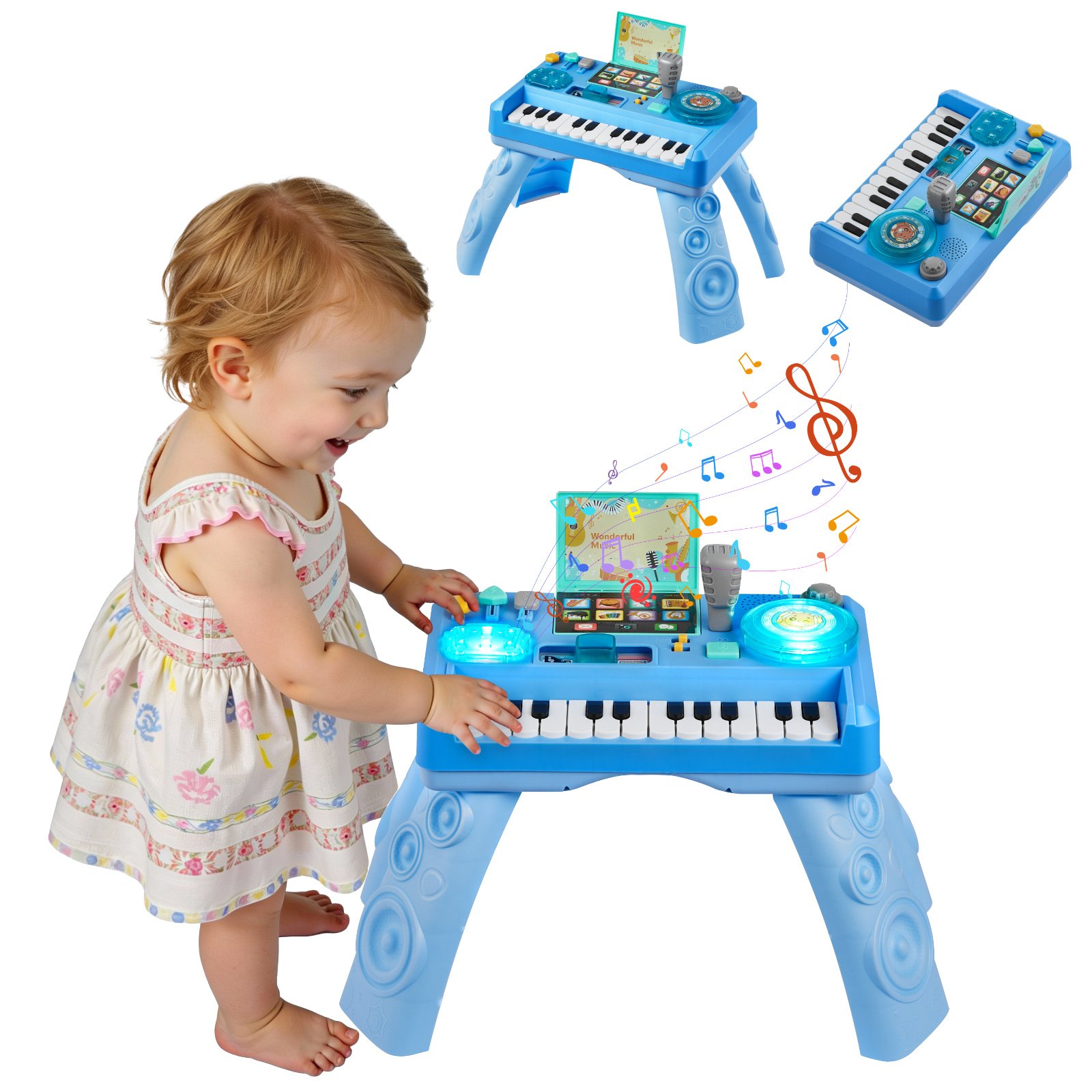 VEVOR Tavolino Evolutivo Multiattività, per l'Apprendimento con Modalità Pianoforte, Giradischi per DJ con 133 Sorgenti Sonore e Registrazione per Bambini dai 6 ai 36 Mesi, Regalo di Compleanno