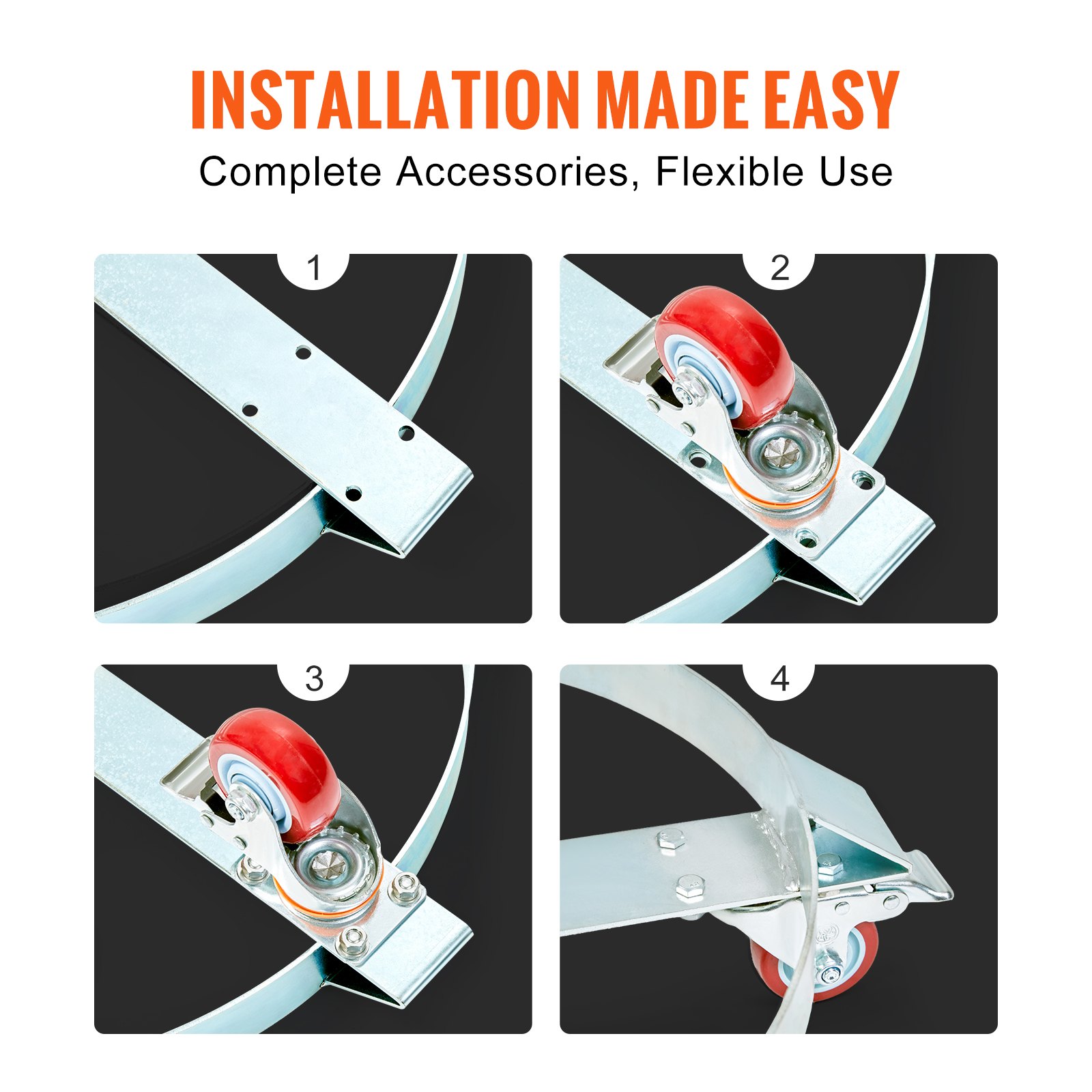 VEVOR Carrello Base Rotondo per Trasporto Bombole Fusto Vaso di Piante Carichi Pesanti Capienza Max. 567kg per Fusto di Capacità Max. 250 Litri, Carrello Circolare con Ruote per Trasporto Fusto Piante