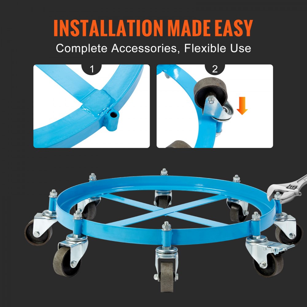 VEVOR Carrello Base Rotondo per Trasporto Bombole Fusto Vaso di Piante Carichi Pesanti Capienza Max 907 kg per Fusto di capacità Max 250 litri