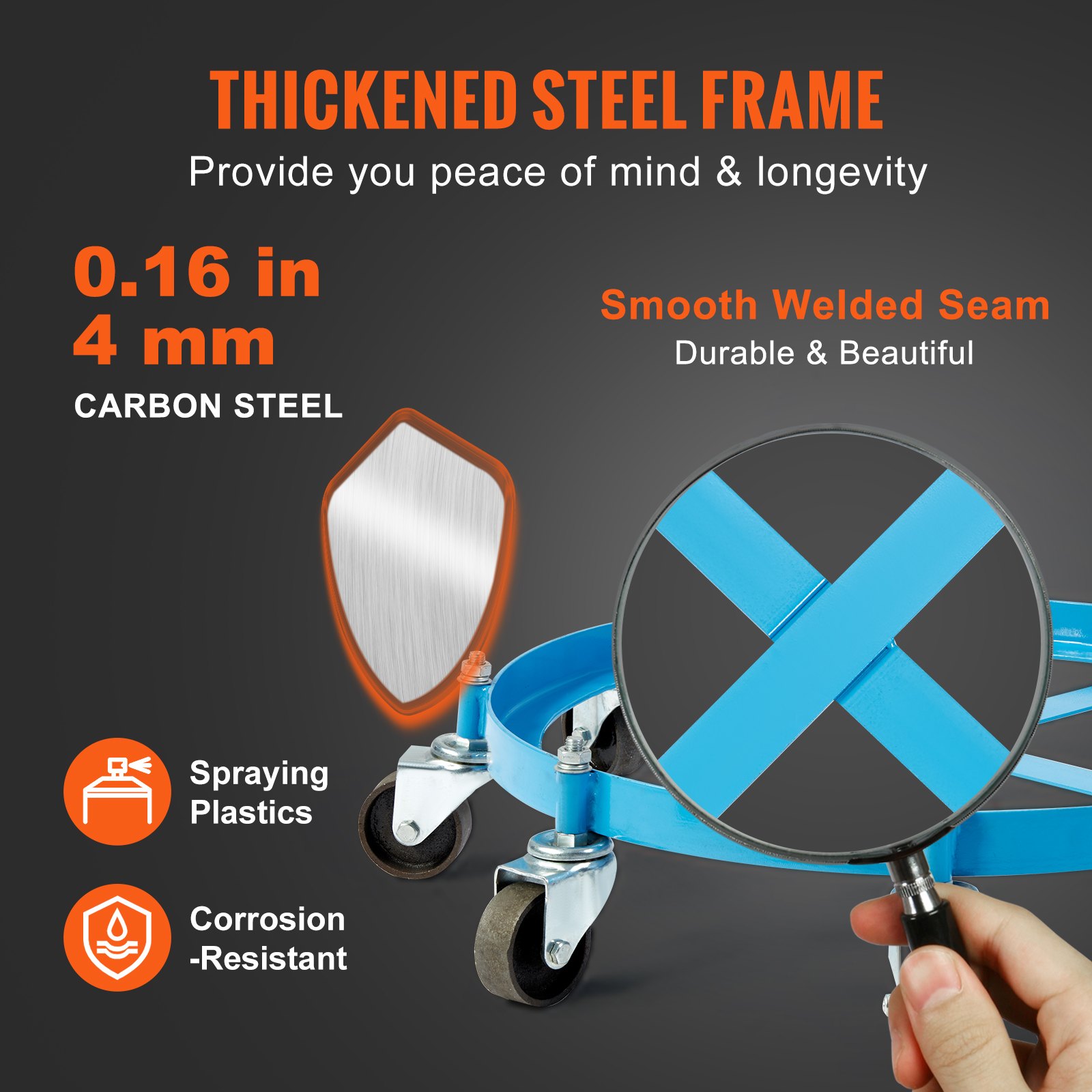 VEVOR Carrello Base Rotondo per Trasporto Bombole Fusto Vaso di Piante Carichi Pesanti Capienza Max 907 kg per Fusto di capacità Max 250 litri