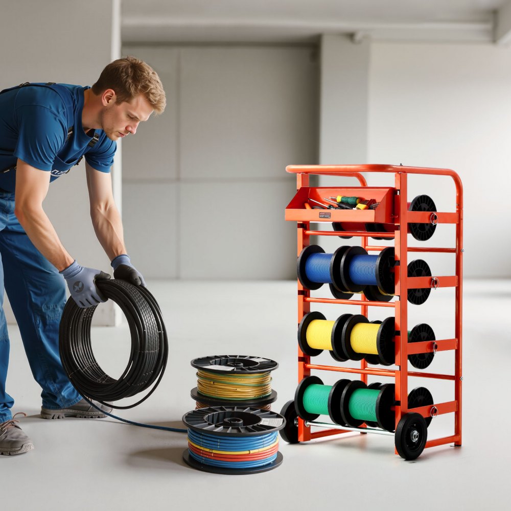 VEVOR Supporto per Bobine di Filo, 11 Barre, Distributore per Bobine Multiple con Vassoio Portaoggetti per l'Archiviazione dei Cavi, Uso Elettrico, Industriale e al Dettaglio, Efficienza Lavorativa