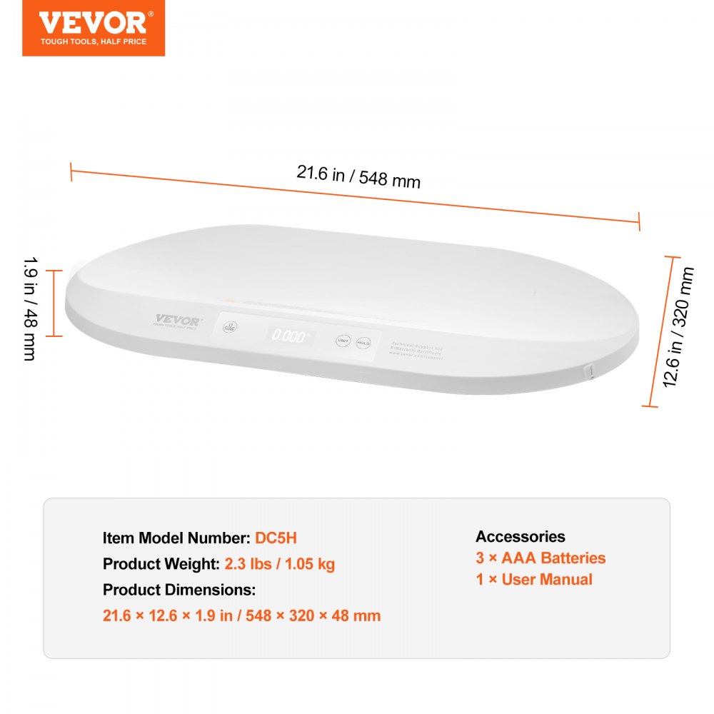 VEVOR Baby Scale, Digital Infant Scale with Measuring Tape, Multifunctional Toddler Scale for Weight and Height Tracking - with Hold and Tare Function, 5 Units for Babies, Toddlers, Pets, 40 kg Capacity