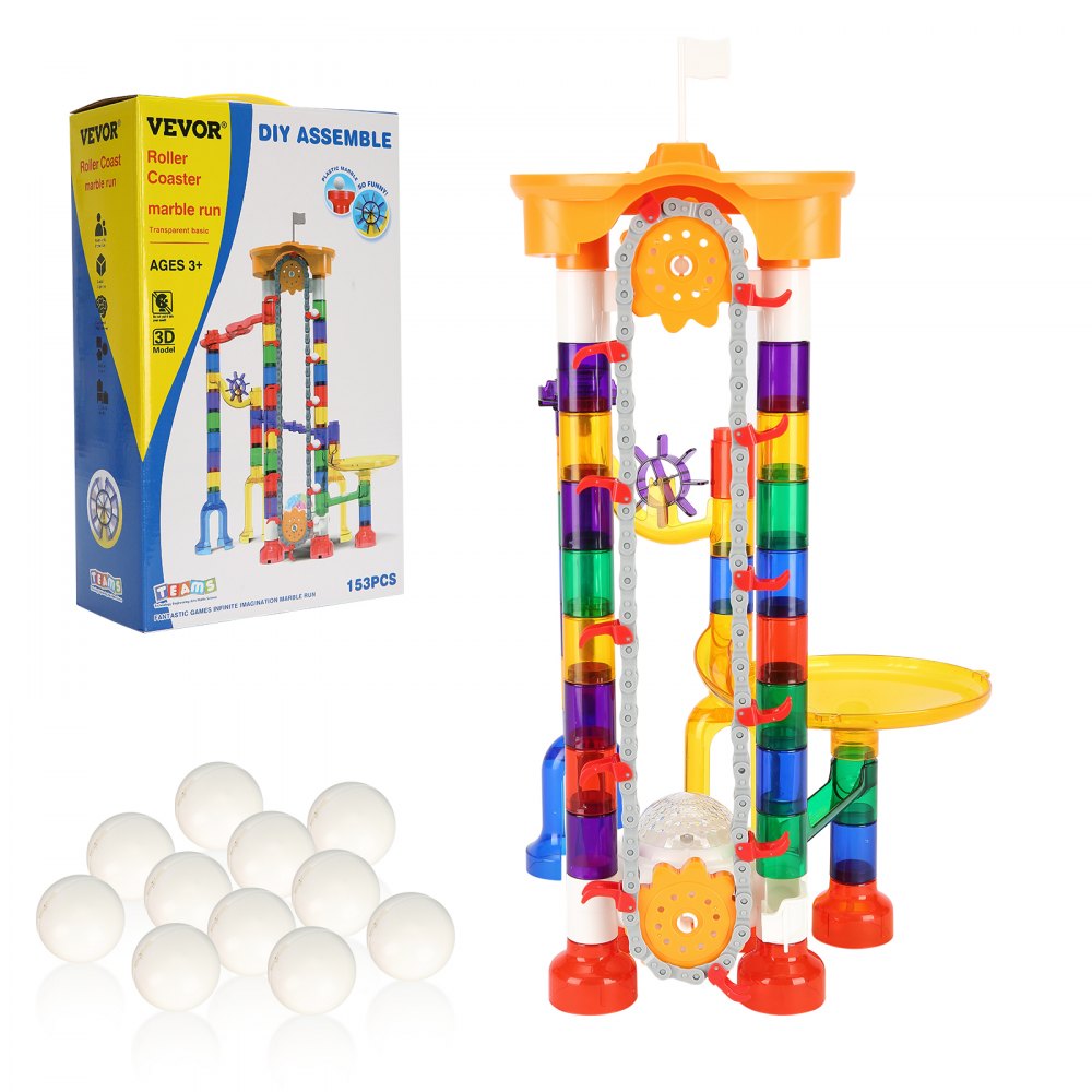 VEVOR Marble Run Set, 153 Pezzi con Ascensore Motorizzato, con 15 Biglie di Plastica, Labirinto di Biglie, Gioco Costruzione di Blocchi di Cervello, Pista Apprendimento Educativo STEM per Bambini