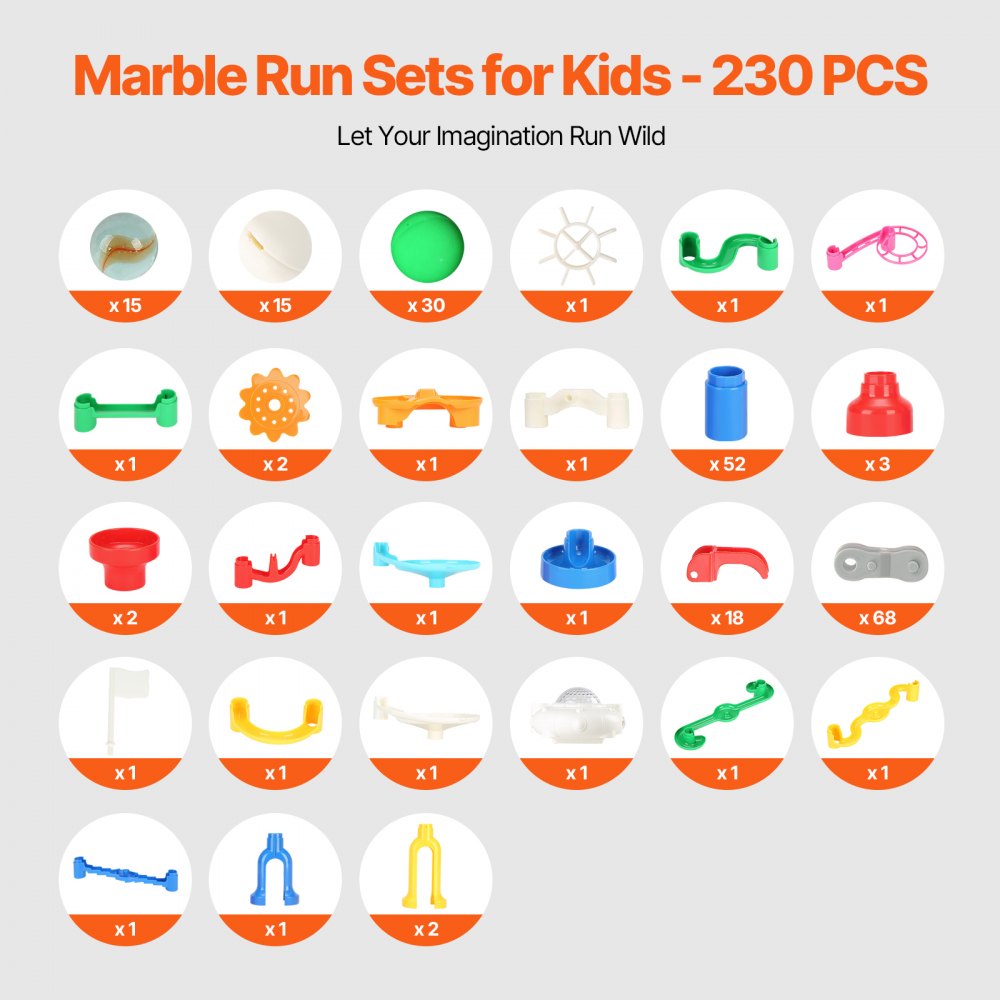 VEVOR Marble Run Set, 230 pezzi con Ascensore Motorizzato, con 15 Biglie Plastica, Labirinto Biglie, Gioco Costruzione di Blocchi Cervello, Pista Apprendimento Educativo, Giocattoli STEM, per Bambini
