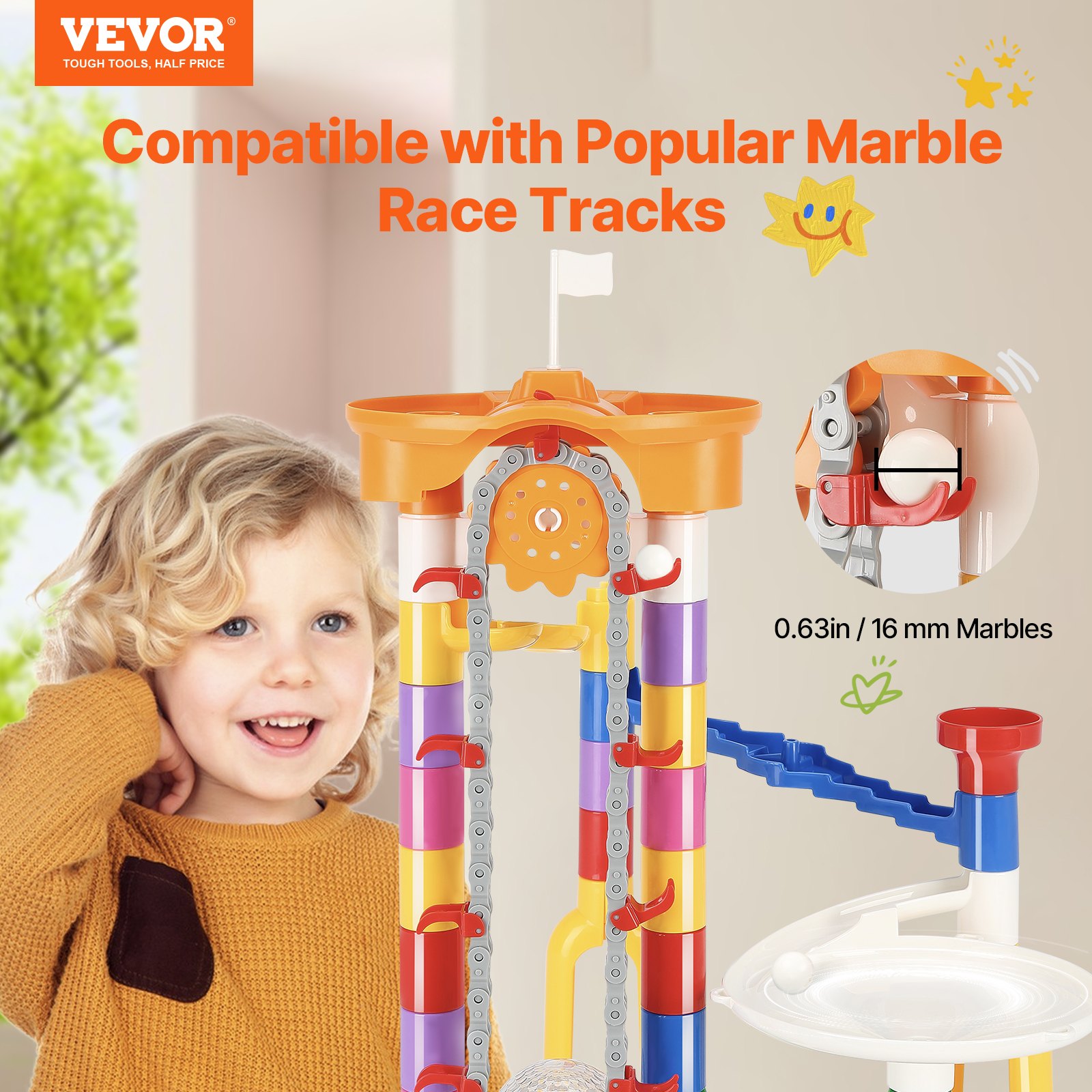 VEVOR Marble Run Set, 230 pieces with motorized lift, 15 plastic marbles, marble maze, building block puzzle, educational learning race track, STEM toy, for children aged 3 and up