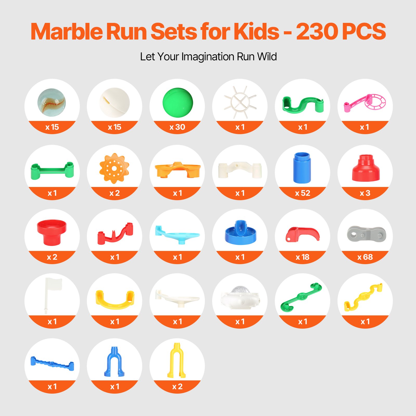 VEVOR Marble Run Set, 230 pieces with motorized lift, 15 plastic marbles, marble maze, building block puzzle, educational learning race track, STEM toy, for children aged 3 and up