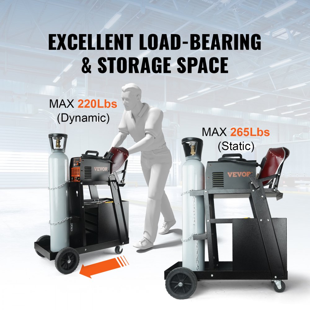 VEVOR Welding Trolley with 2 Shelves and 4 Drawers, Max. 100-120kg, Cart for Welding Equipment with 2 Gas Cylinder Holders, Ideal for Manual Welding, MIG/MAG Welding, and Argon Arc Welding