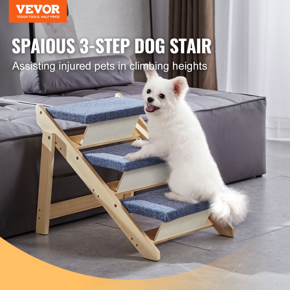 VEVOR Scale per Animali Domestici in Legno 3 Gradini, Scale per Cani in Legno Pieghevoli 2 in 1, per Letti, Divano, Scale per Cani e Rampa per Animali di Piccola Media Grande Taglia, Fino a 68 kg