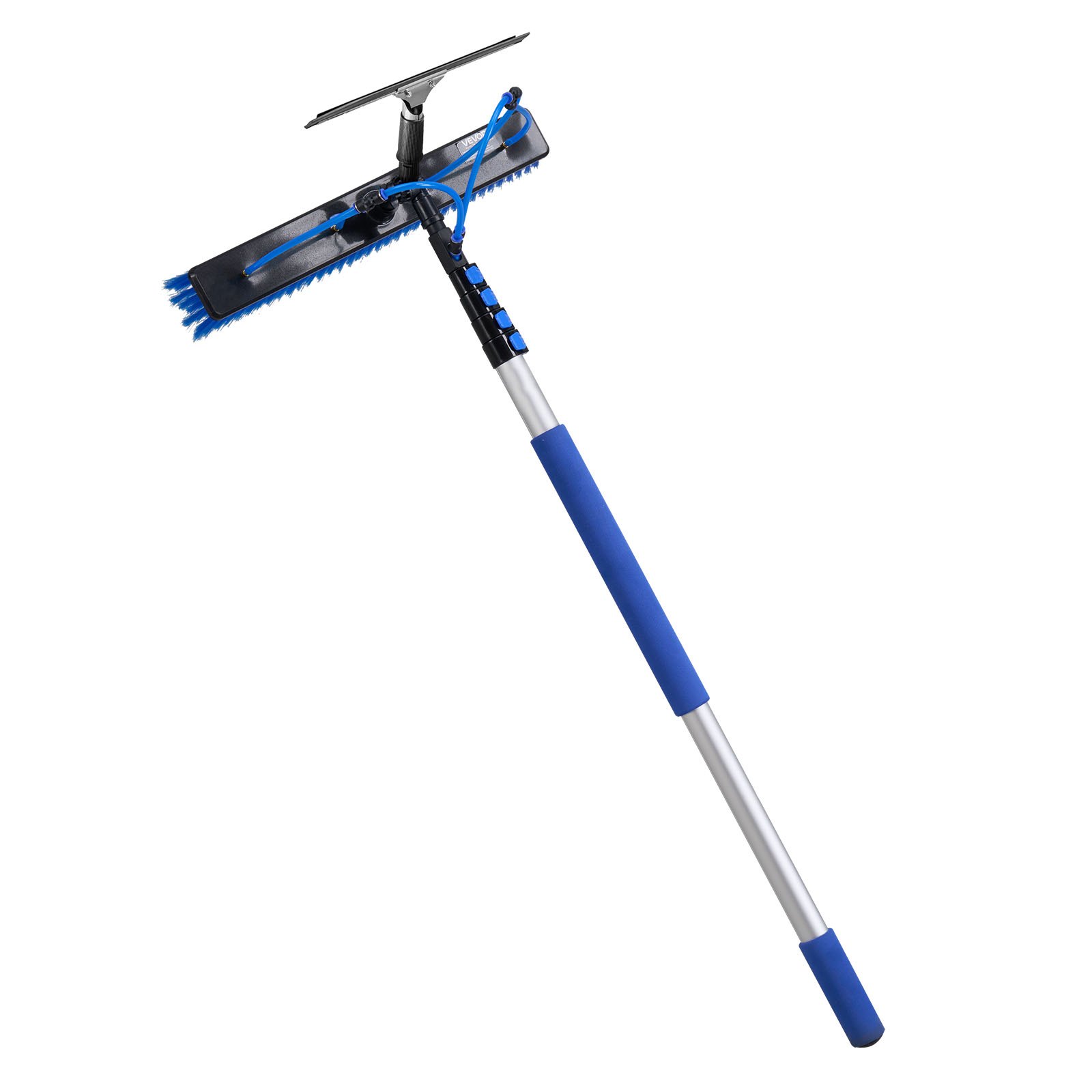 VEVOR Kit di Pulizia per Pannelli Fotovoltaici, 4,6 m, Spazzola 2 in 1 con Asta Telescopica per Lavaggio di Pannelli Solari, con Tergivetro, Dispenser di Sapone, Asta in Alluminio, Testa Ruotabile