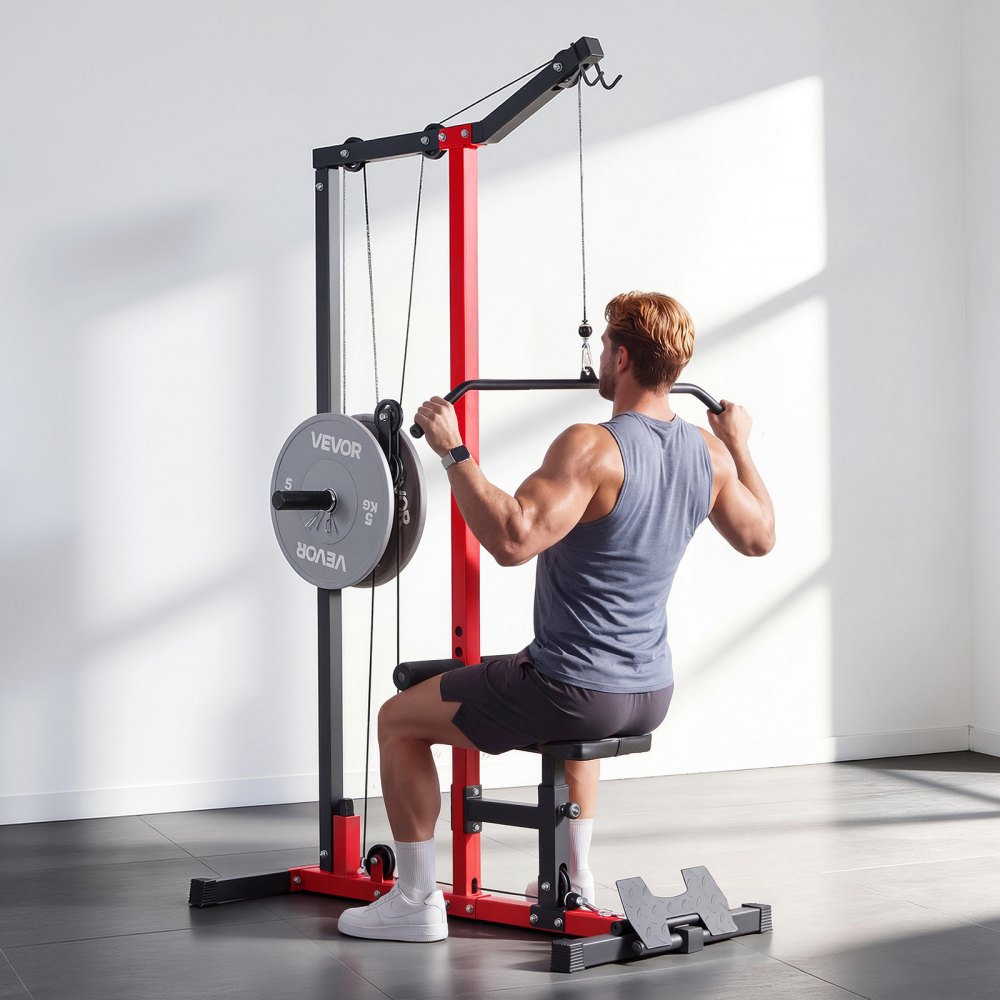 VEVOR Lat Machine Multifunzionale 2 in 1, Macchina a Cavi Professionale con Lat Pulldown e Trazioni al Cavo Alto, Allenamento di Dorsali, Schiena e Core, Sedile e Rulli Regolabili, Carico Max 227 kg