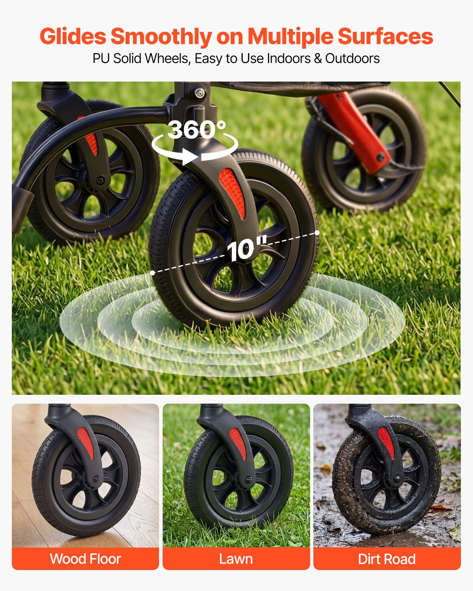 VEVOR Deambulatore e Sedia a Rotelle 2 in 1 Carico Max 136 kg per Sostegno Camminata, Ausilio Pieghevole per Mobilità in Alluminio con Ruote in PU Portaoggetti e Porta Bastone, per Disabili e Anziani