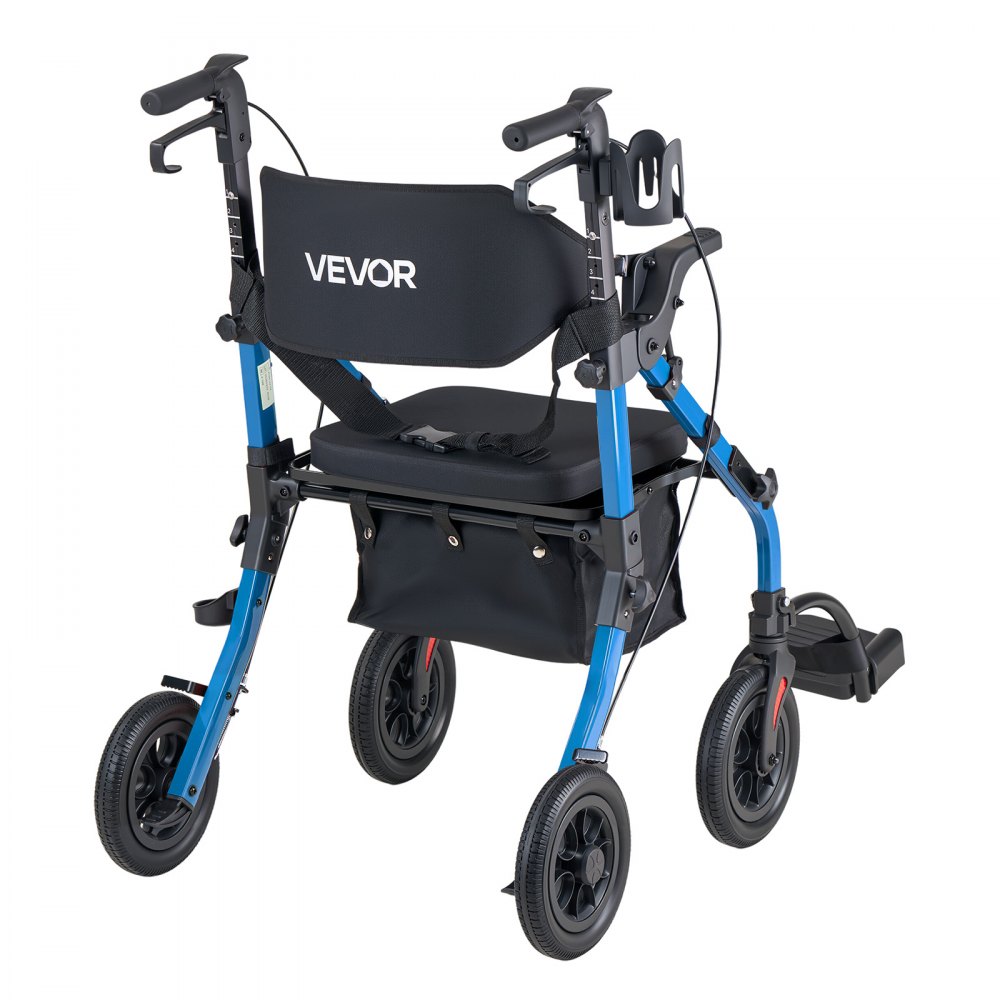 VEVOR Deambulatore e Sedia a Rotelle 2 in 1 per Anziani, Supporto Massimo 136 kg, Ausilio Pieghevole per la Mobilità in Alluminio con Ruote in PU, per Sostegno Camminata Disabili e Persone Anziane