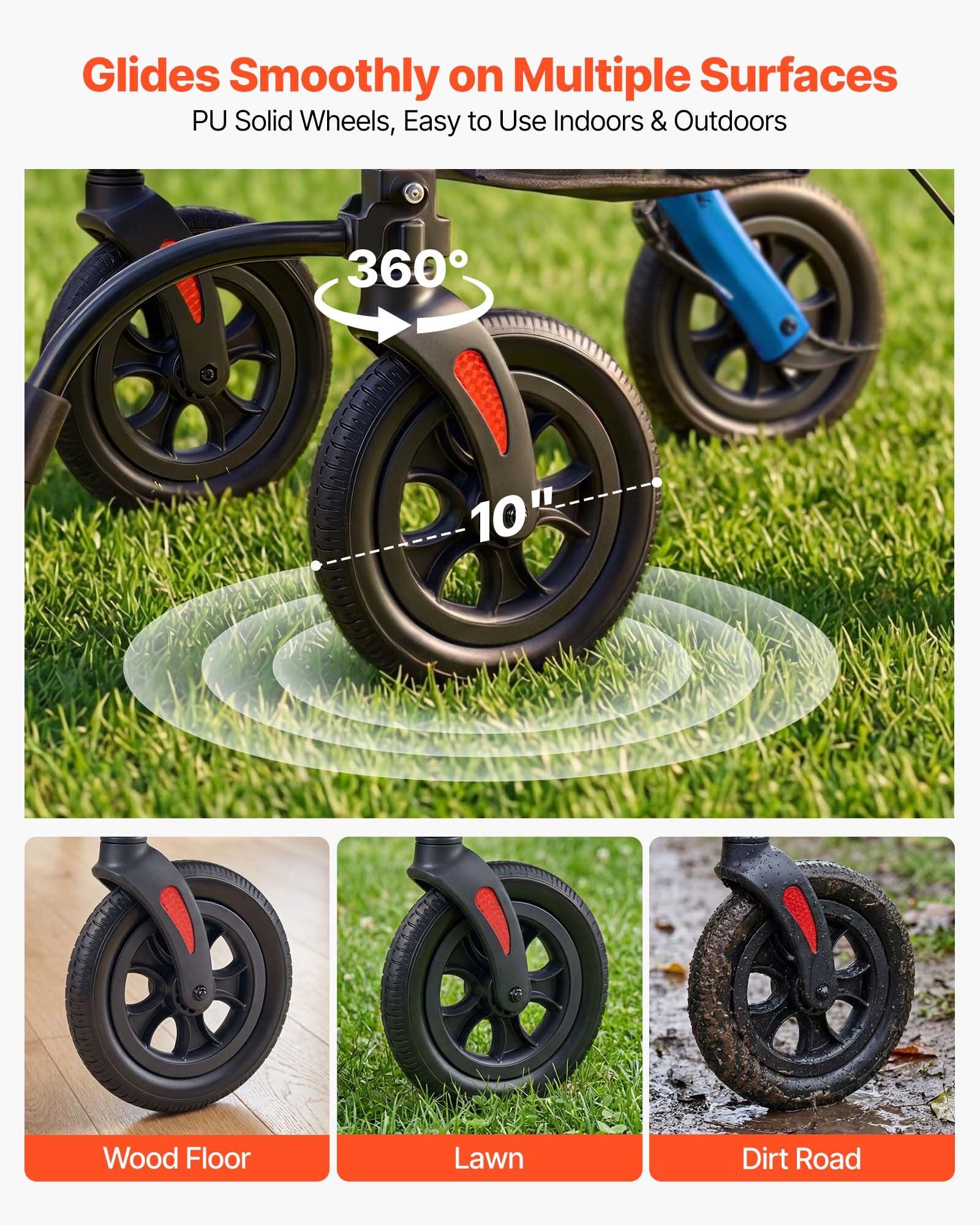 VEVOR Deambulatore e Sedia a Rotelle 2 in 1 per Anziani, Supporto Massimo 136 kg, Ausilio Pieghevole per la Mobilità in Alluminio con Ruote in PU, per Sostegno Camminata Disabili e Persone Anziane