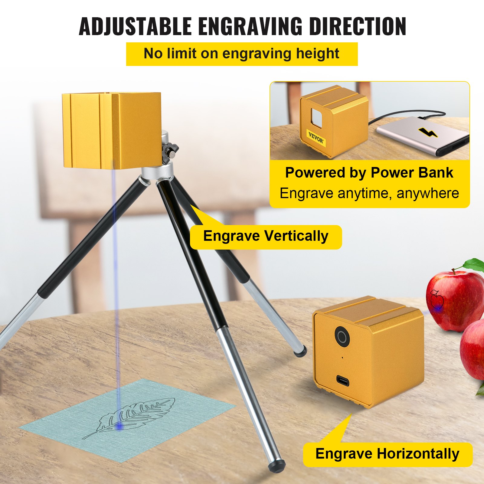 VEVOR Macchina per Incisione Laser, 100 x 100 mm Incisione Laser d'Oro in Lega di Alluminio per Incidere Vari Materiali, come Carta, Tessuto, Legno, Pelle, Feltro, Plastica, Acrilico, Stoffa, Frutta