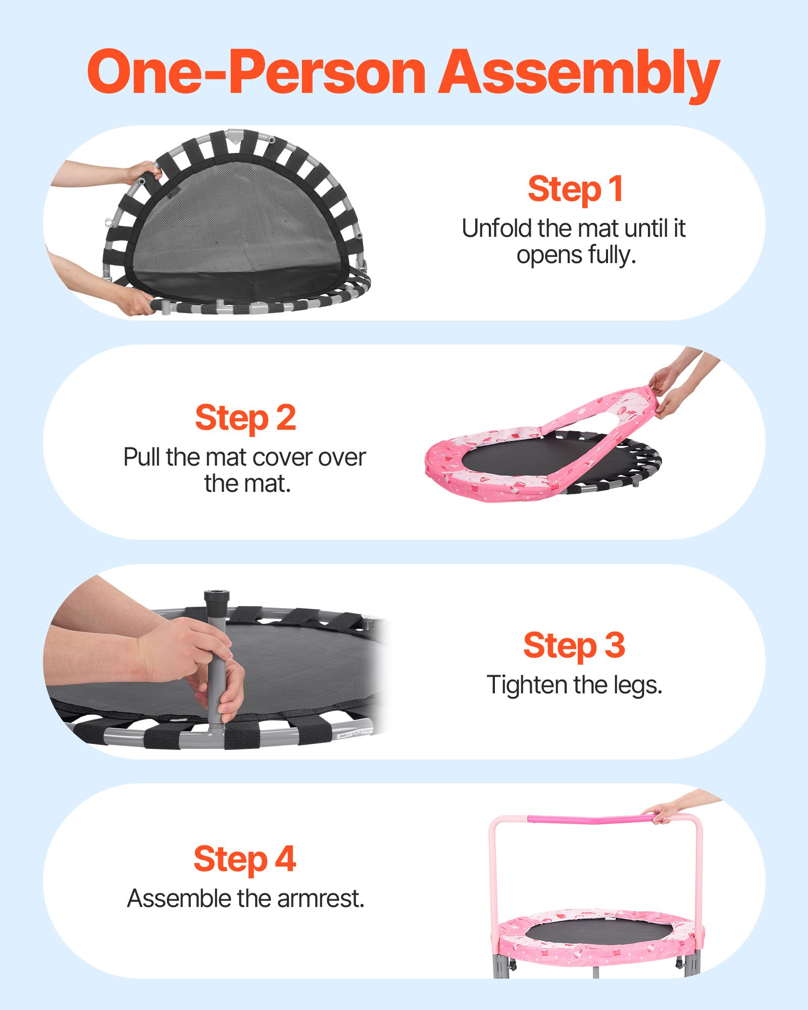 VEVOR Kids Trampoline Outdoor Trampoline 91.44 cm Foldable Trampoline with Handle, Rebounder Trampoline Garden Trampoline for Toddlers, Birthday Gift for Children 3 Years and Up, 100 kg Weight Capacity, Red