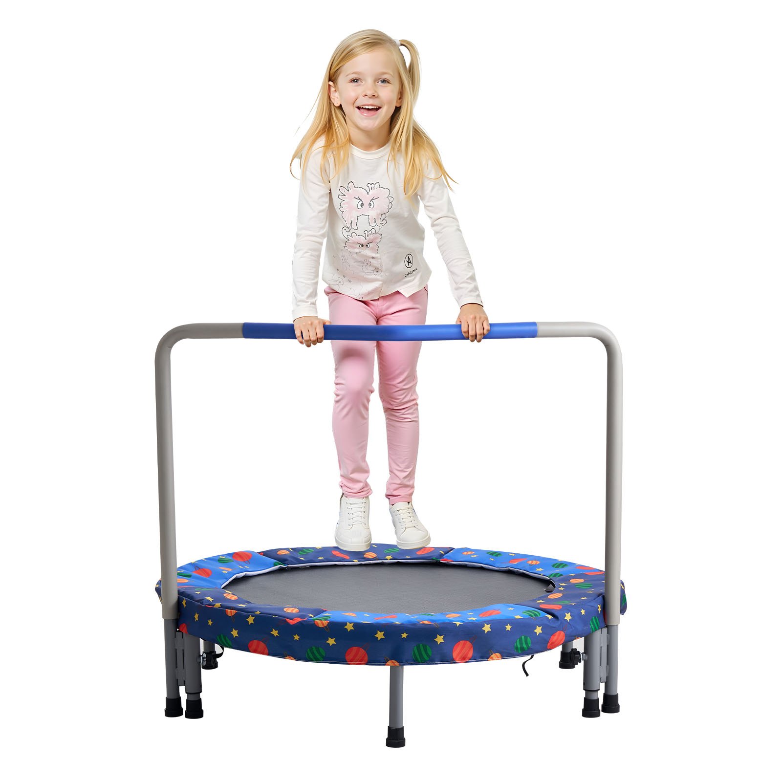 VEVOR Trampolino per Bambini, Trampolino per Interni ed Esterni 955x750 mm, Mini Trampolino Pieghevole con Maniglia, Trampolino Rebounder per Bambini, per Bambini Divertimento, Trampolino Blu
