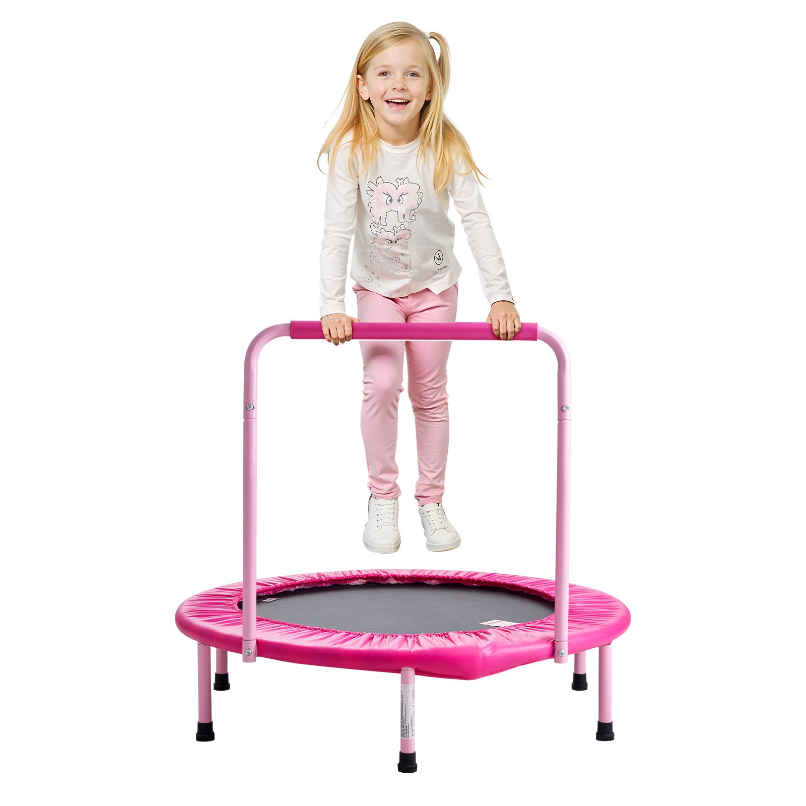 VEVOR Trampolino per Bambini, Trampolino per Interni ed Esterni 955x750 mm, Mini Trampolino Pieghevole con Maniglia, Trampolino Rebounder per Bambini, per Bambini Divertimento, Trampolino Rosa