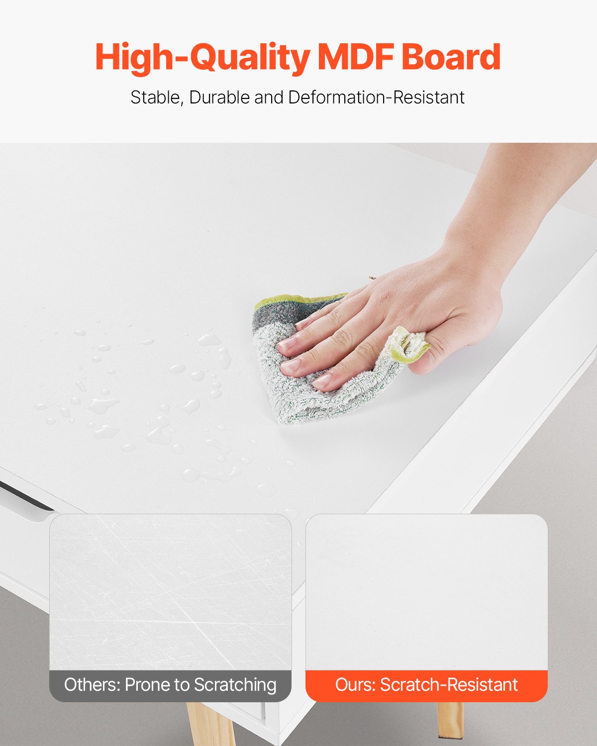 VEVOR Scrivania Piccola con 2 Cassetti, Semplice Tavolo da Studio in Legno per Disegnare, Leggere, Tavolo da Lavoro Rettangolare con Spazio di Archiviazione per Ufficio Domestico, Bianco e Legno