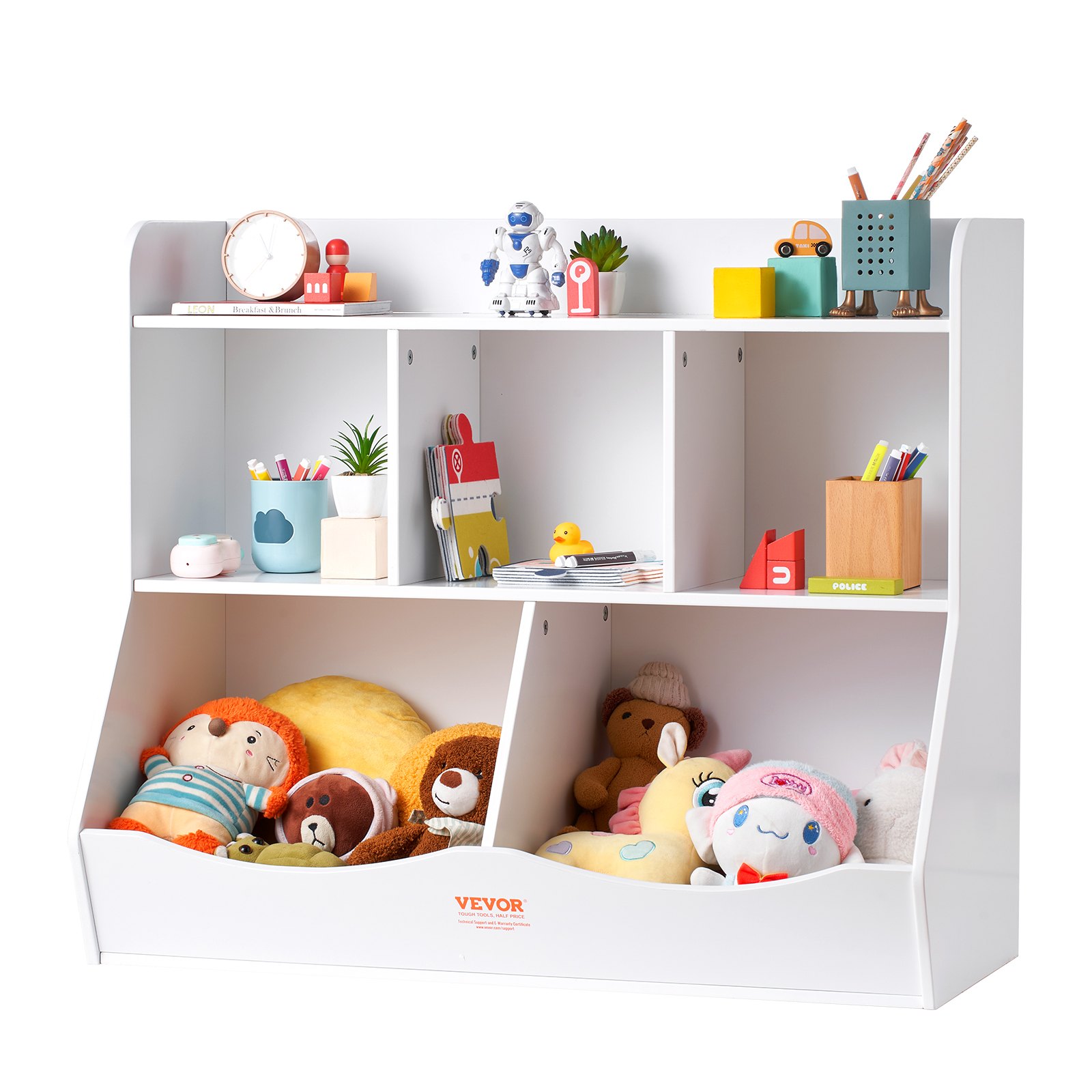 VEVOR Wooden Storage Unit for Children, Toy Storage Organizer with Bookshelf, 89 x 40 x 76 cm, 5-Compartment Toy Cabinet, Children's Book and Toy Shelf for Kids' Room, Playroom
