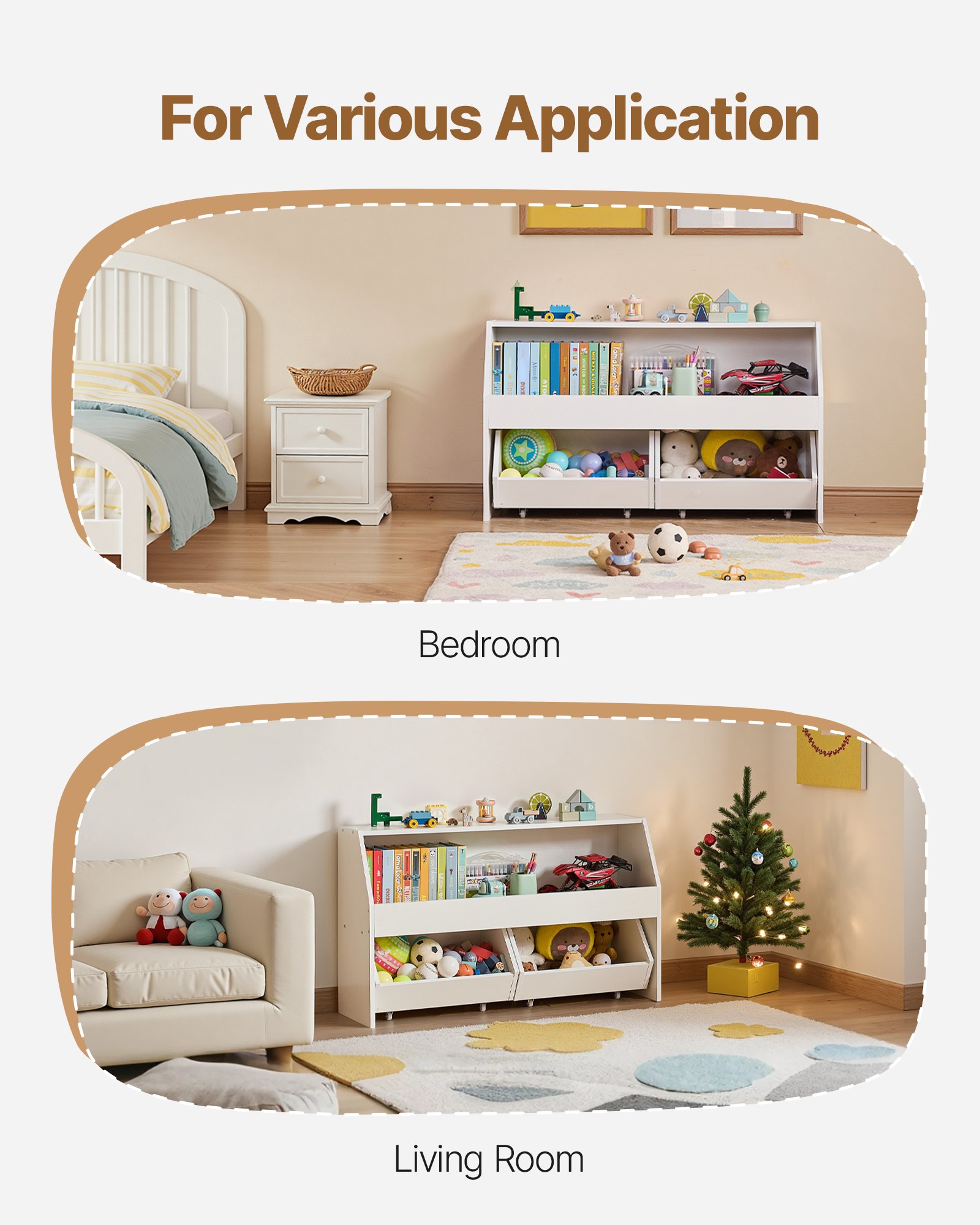 VEVOR Mobiletto di Stoccaggio Portaoggetti di Giocattoli per Bambini con Contenitore, Armadietto Porta Giocattoli con 2 Cassetti Mobili, Scaffale per Giocattoli per Camera da Letto, Bianco