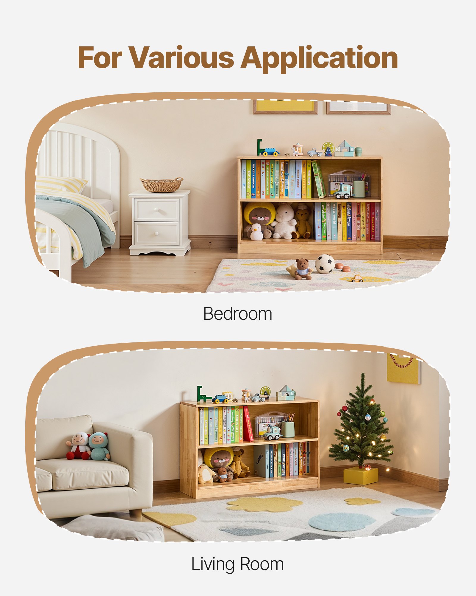 VEVOR Mobiletto di Stoccaggio Portaoggetti di Giocattoli per Bambini 2 Ripiani, Armadietto Porta Giocattoli con 2 Scomparti, Scaffale per Giocattoli per Camera da Letto, Marrone