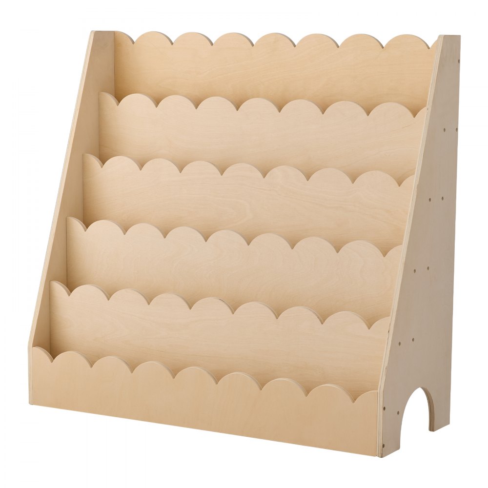 VEVOR Montessori Bookshelf, 5-Tier Scalloped Kids Bookshelf, Front Facing Toddler Bookcase, Dual Hooks for Hanging Backpacks, Baby Bookshelf for Kids Room, Living Room, Entryway, Nursury, Preschool
