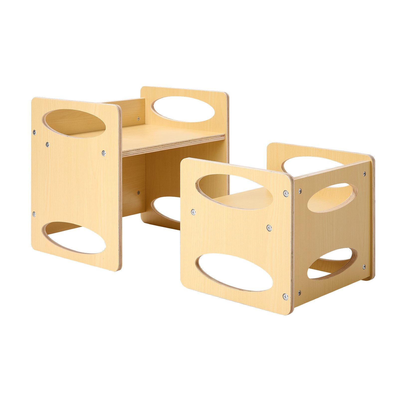 VEVOR Montessori Table and Chair Set for Toddlers (1 Table + 1 Chair) Made of Wood for 1-5 Year Olds, Height-Adjustable Activity Table and Play Table for Children, Ideal for Reading, Eating, and Playing – Natural