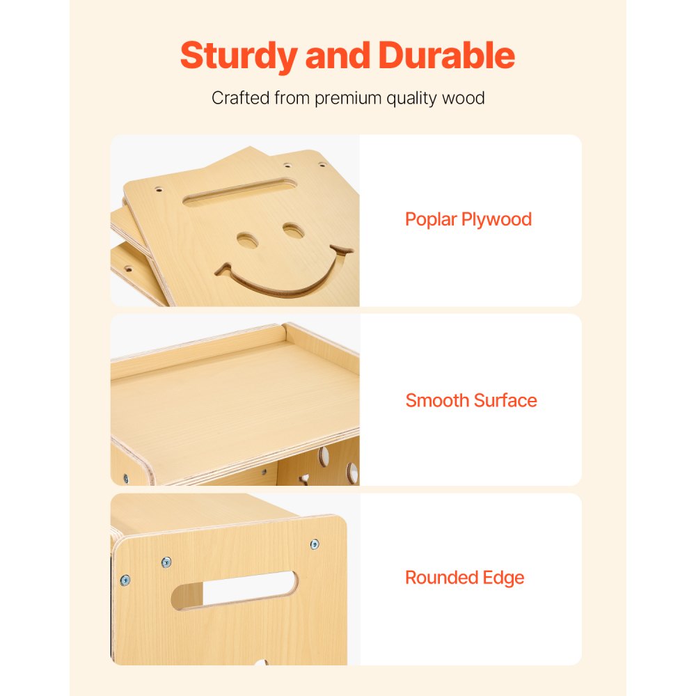 VEVOR Set Tavolo e Sedia per lo Svezzamento, Set Tavolo e Sedia in Legno per Bambini 424 x 300 x 385 mm, Sgabello Regolabile Altezza 345 mm, Seggiola per Leggere, Mangiare, Legno Naturale