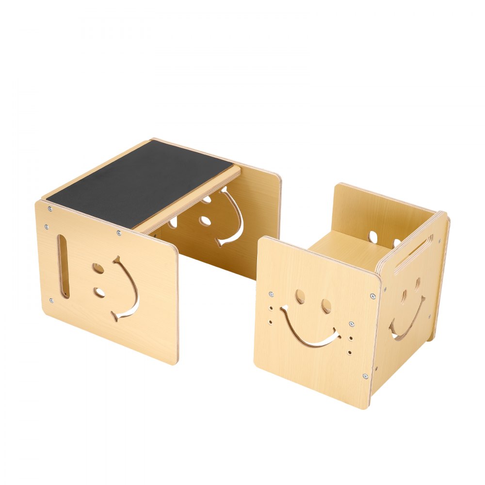 VEVOR Set Tavolo e Sedia per lo Svezzamento, Set Tavolo e Sedia in Legno per Bambini 424 x 300 x 385 mm, Sgabello Regolabile Altezza 345 mm, Seggiola per Leggere, Mangiare, Legno Naturale