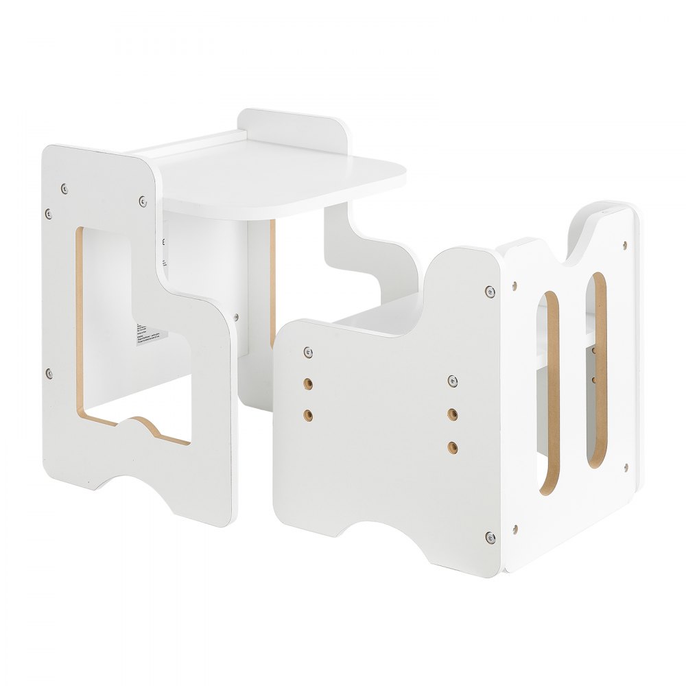 VEVOR Set Tavolo e Sedia per lo Svezzamento, Tavola e Sedia in Legno Resistente per Bambini Piccoli con 2 Sedie, Sgabello Regolabile a 3 Livelli, Sedia per Leggere, Mangiare, Legno Naturale