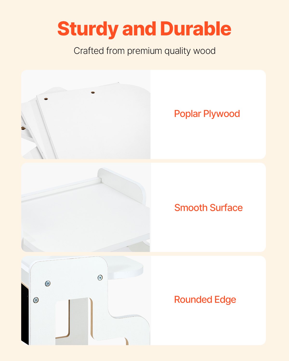 VEVOR Set Tavolo e Sedia per lo Svezzamento, Tavola e Sedia in Legno Resistente per Bambini Piccoli con 2 Sedie, Sgabello Regolabile a 3 Livelli, Sedia per Leggere, Mangiare, Legno Naturale