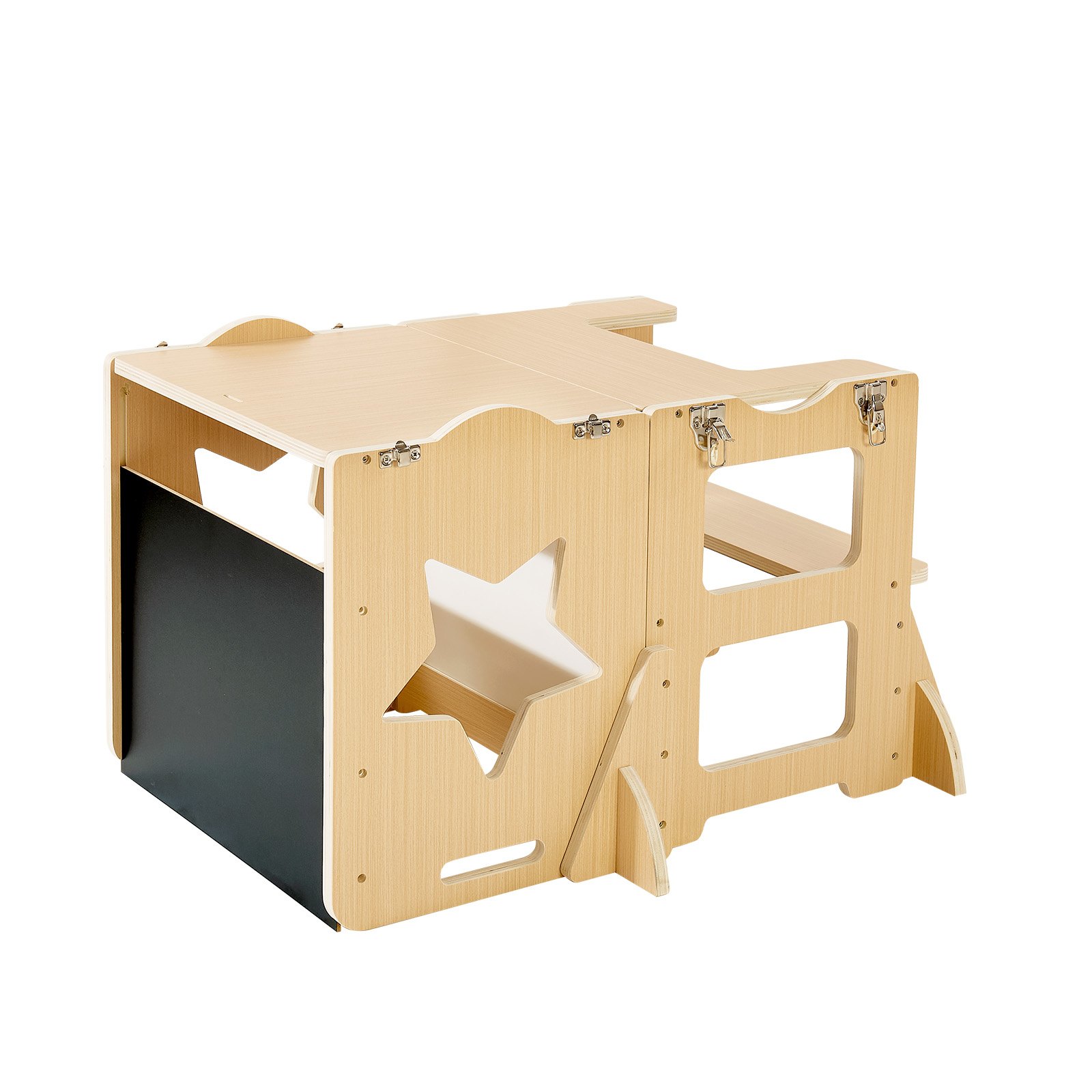 VEVOR Set Tavolo e Sedia Montessori per Svezzamento, Torre di Apprendimento con Lavagna, Multifunzioni 4 in 1, in Legno, per Bagno e Bancone Cucina Divertimento Attività Bambini in Fase di Crescita