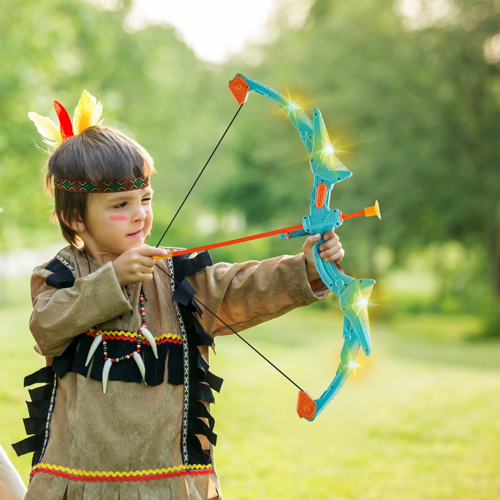 VEVOR Bow and Arrow Set for Children, Archery Set with LED Lighting and 10 Suction Cup Arrows, Standing Target, 3 Target Cans, Outdoor Toy for Boys and Girls Ages 6-10