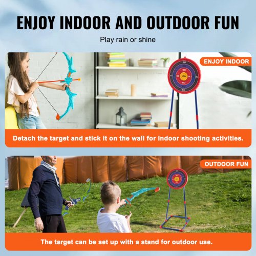 KIZJORYA Set Arco e Frecce per Bambini, Giocattolo da Tiro con Luce LED, Sport & Giochi All'aperto, 10 Frecce a Ventosa, Bersaglio Sospeso, Faretra, Regalo per Bambini dai 4 ai 6 e