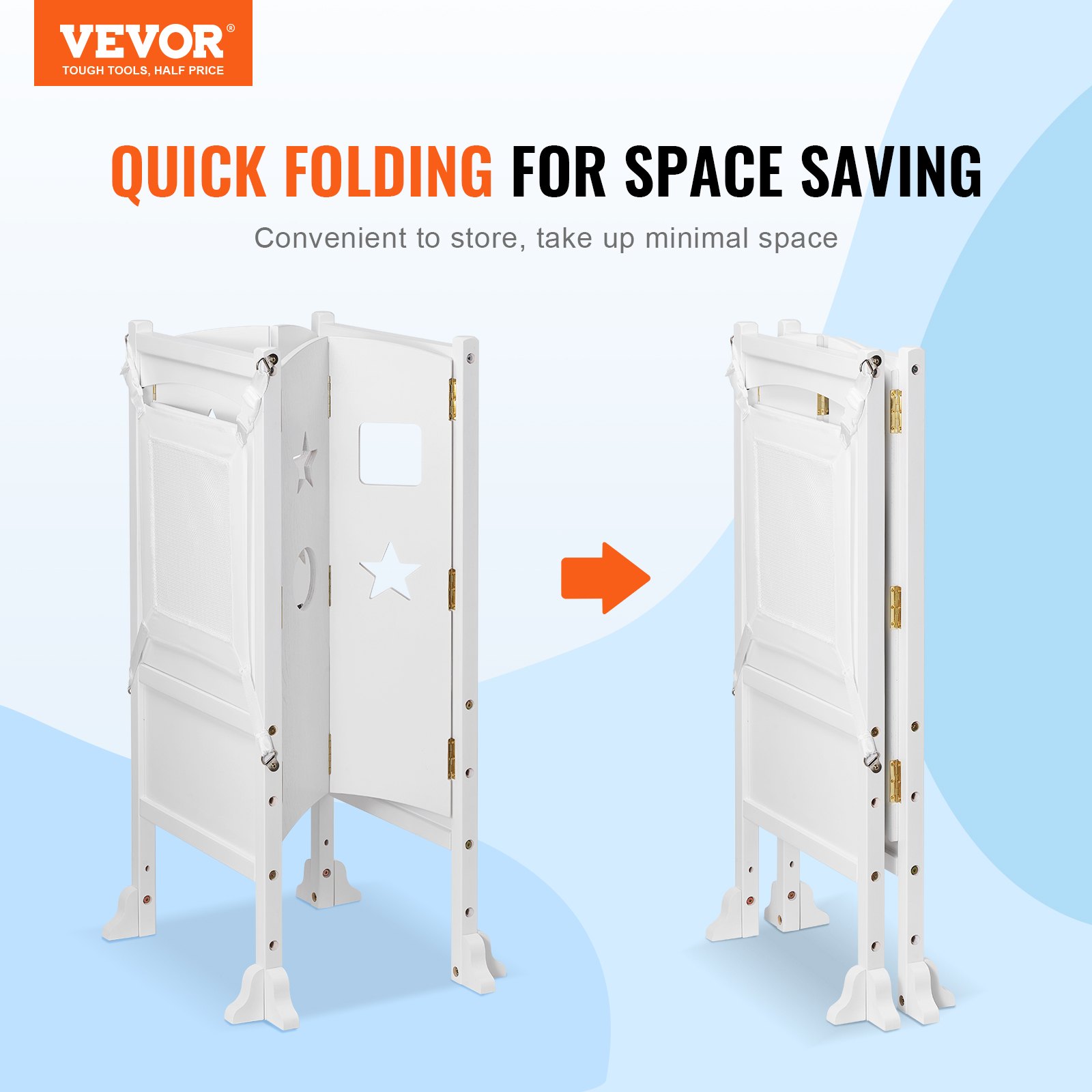 VEVOR Sgabello Bambini Carico max. 56,75 kg Scaletta d'Apprendimento in Legno, Rete di Sicurezza a 3 Altezze, Scaletta Torre Alzabimbo 510x540x942 mm da Cameretta Cucina Bagno Soggiorno Bimbi Bianco