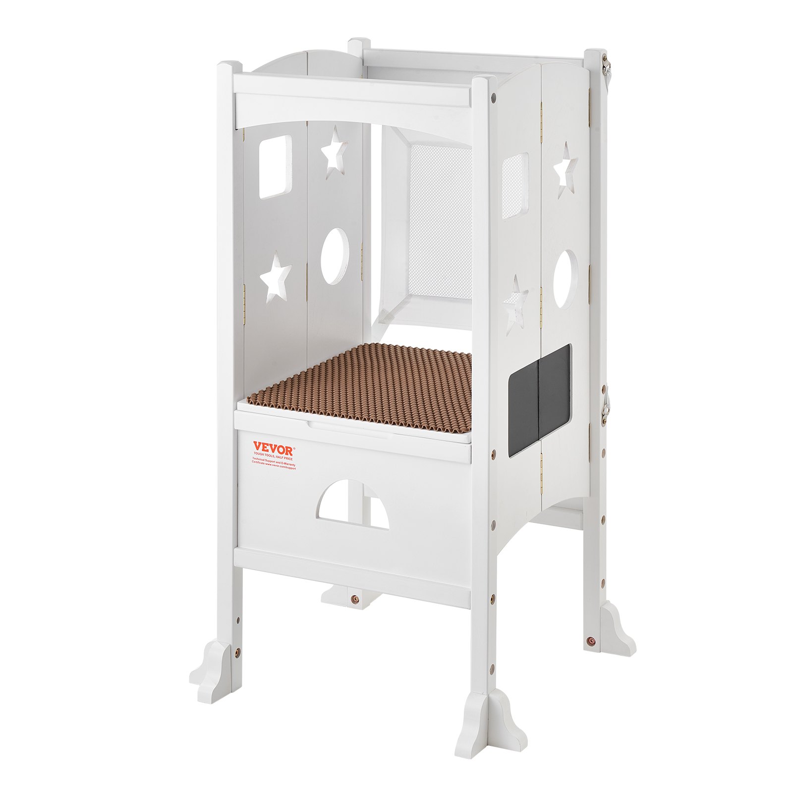 VEVOR Sgabello Bambini Carico max. 56,75 kg Scaletta d'Apprendimento in Legno, Rete di Sicurezza a 3 Altezze, Scaletta Torre Alzabimbo 510x540x942 mm da Cameretta Cucina Bagno Soggiorno Bimbi Bianco